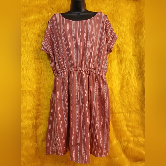 🤎  Rush Women’s 2X Boho Dress | Rust Striped Elastic Waist Midi Dress - Picture 5 of 6